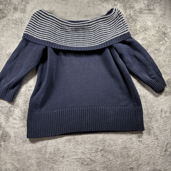 Loft Sweater LOT Pullover Henley Off Shoulder Navy Blue Yellow Size XL C130 - Picture 4 of 14